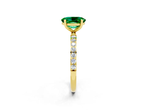 Yellow gold Oval Cut Emerald Solitaire Ring with Pave Band and Four Prong Setting_26