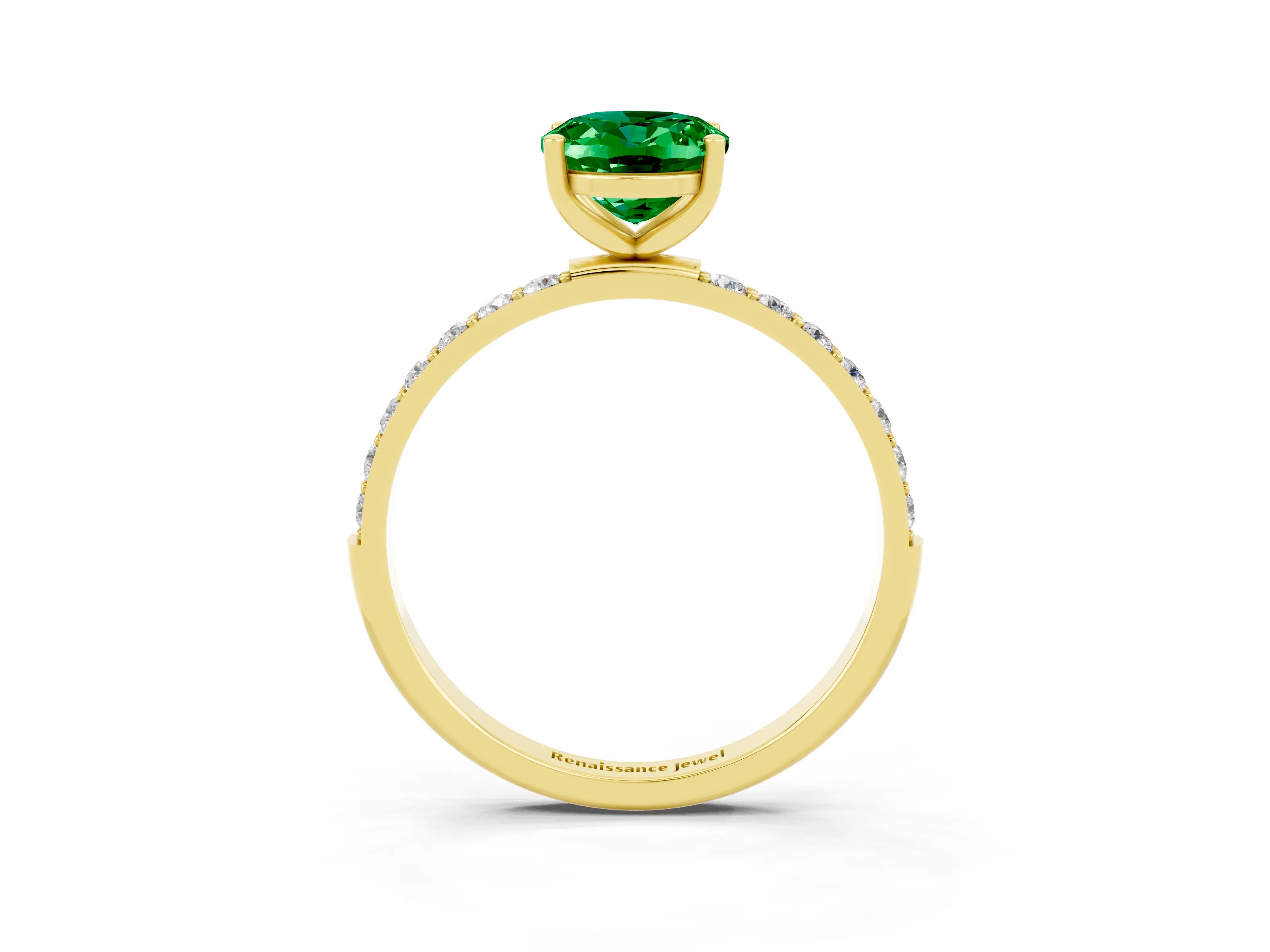 Yellow gold Oval Cut Emerald Solitaire Ring with Pave Band and Four Prong Setting_27