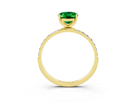 Yellow gold Oval Cut Emerald Solitaire Ring with Pave Band and Four Prong Setting_27