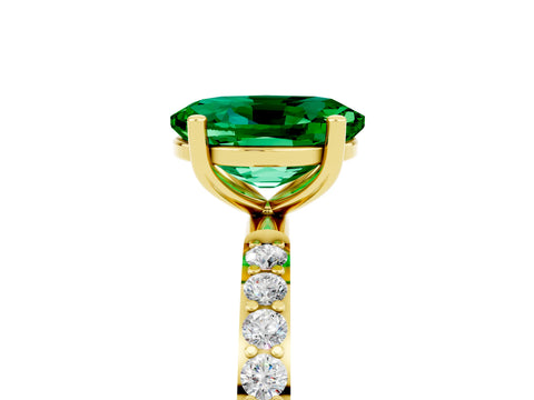 Yellow gold Oval Cut Emerald Solitaire Ring with Pave Band and Four Prong Setting_29