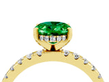 Yellow gold Oval Cut Emerald Solitaire Ring with Round  Pavé Band and Four-Prong Setting_40