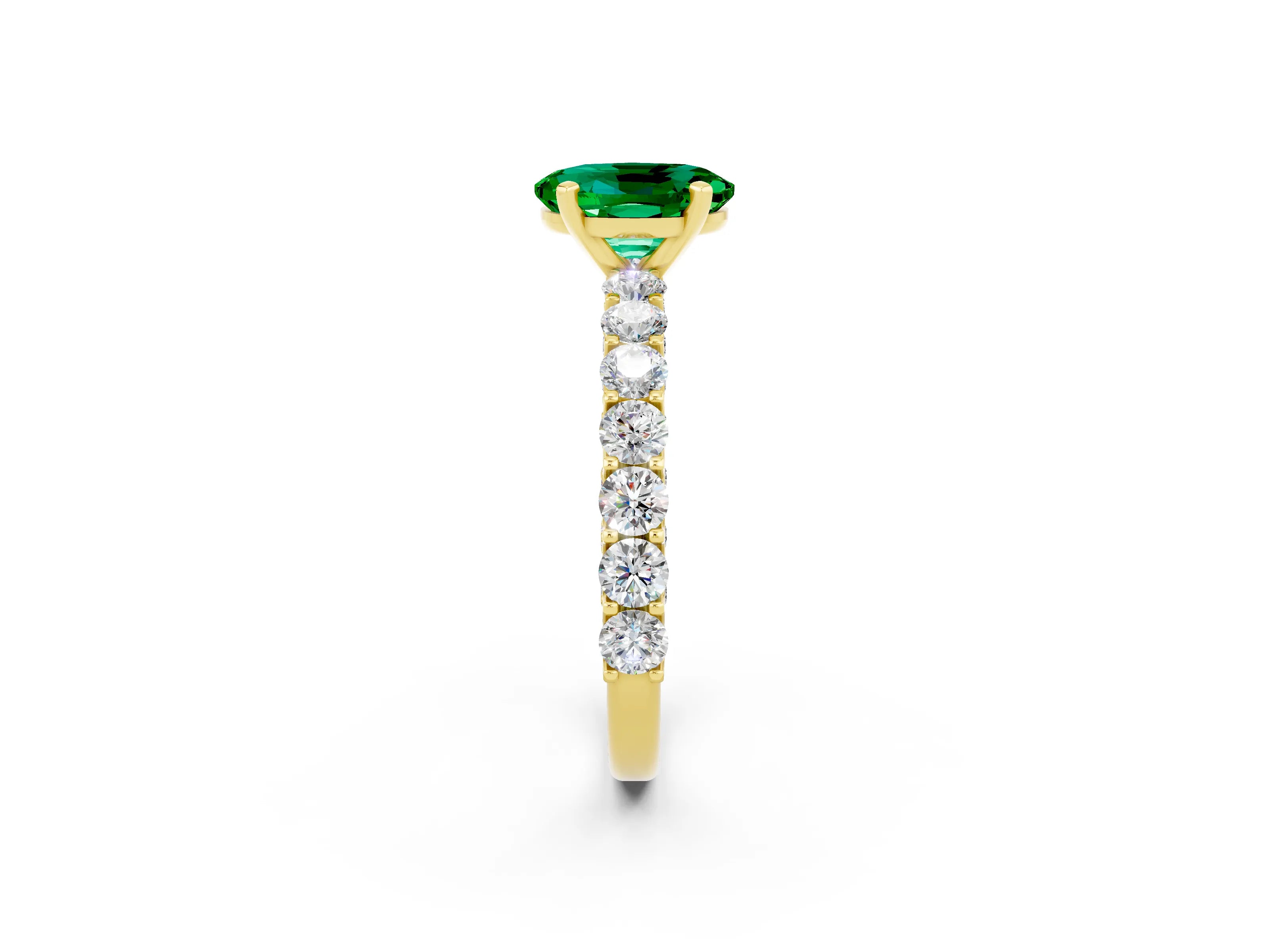 Yellow gold Oval Cut Emerald Solitaire Ring with Shared Prong Pavé Band and Four-Prong Setting_2