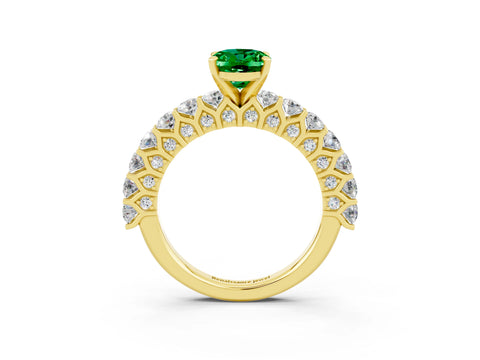 Yellow gold Oval Cut Emerald Solitaire Ring with Shared Prong Pavé Band and Four-Prong Setting_3