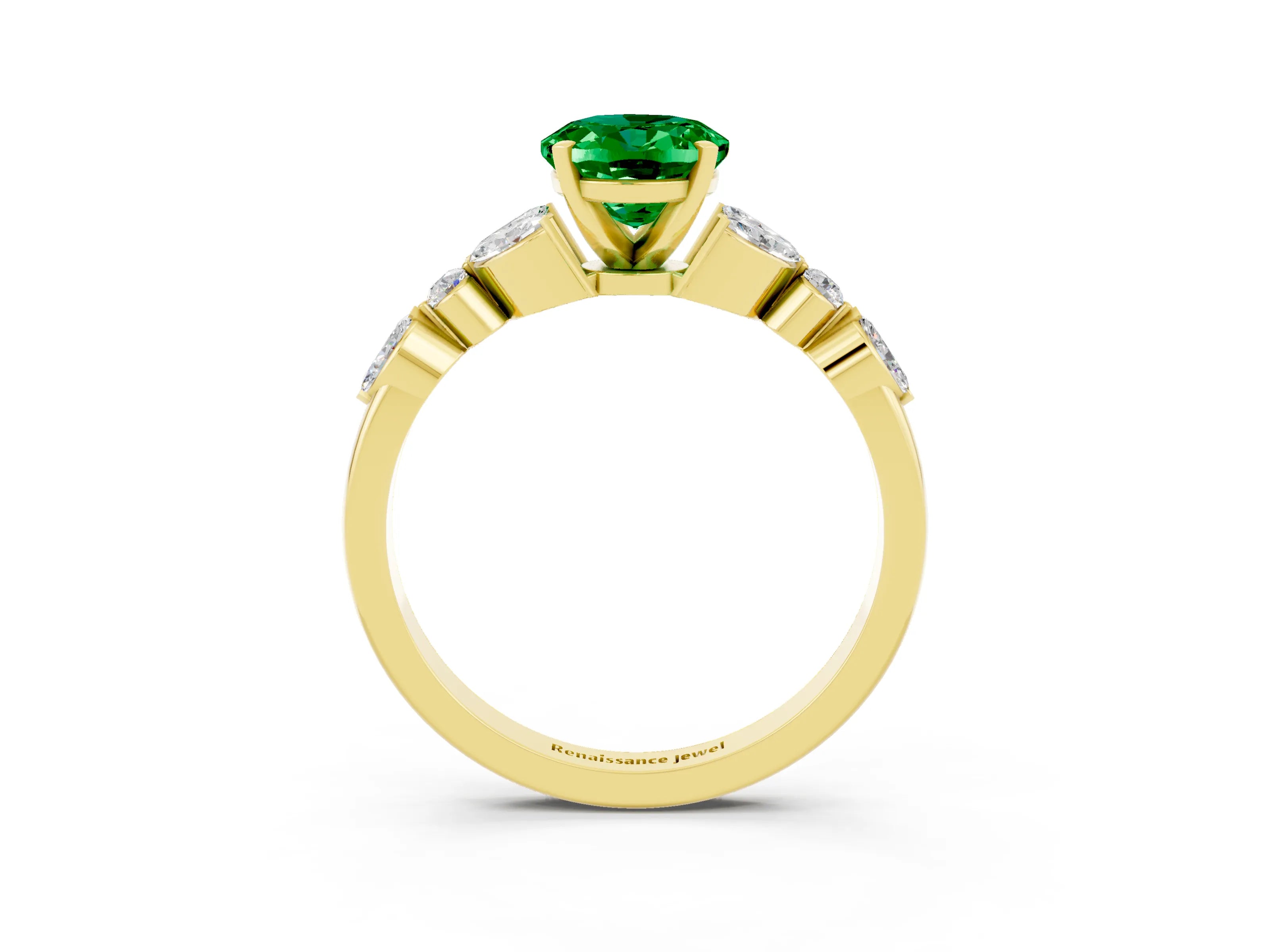 Yellow gold Oval Cut Emerald Solitaire Ring with Side Stones and Four-Prong Setting_15