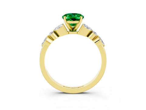 Yellow gold Oval Cut Emerald Solitaire Ring with Side Stones and Four-Prong Setting_15
