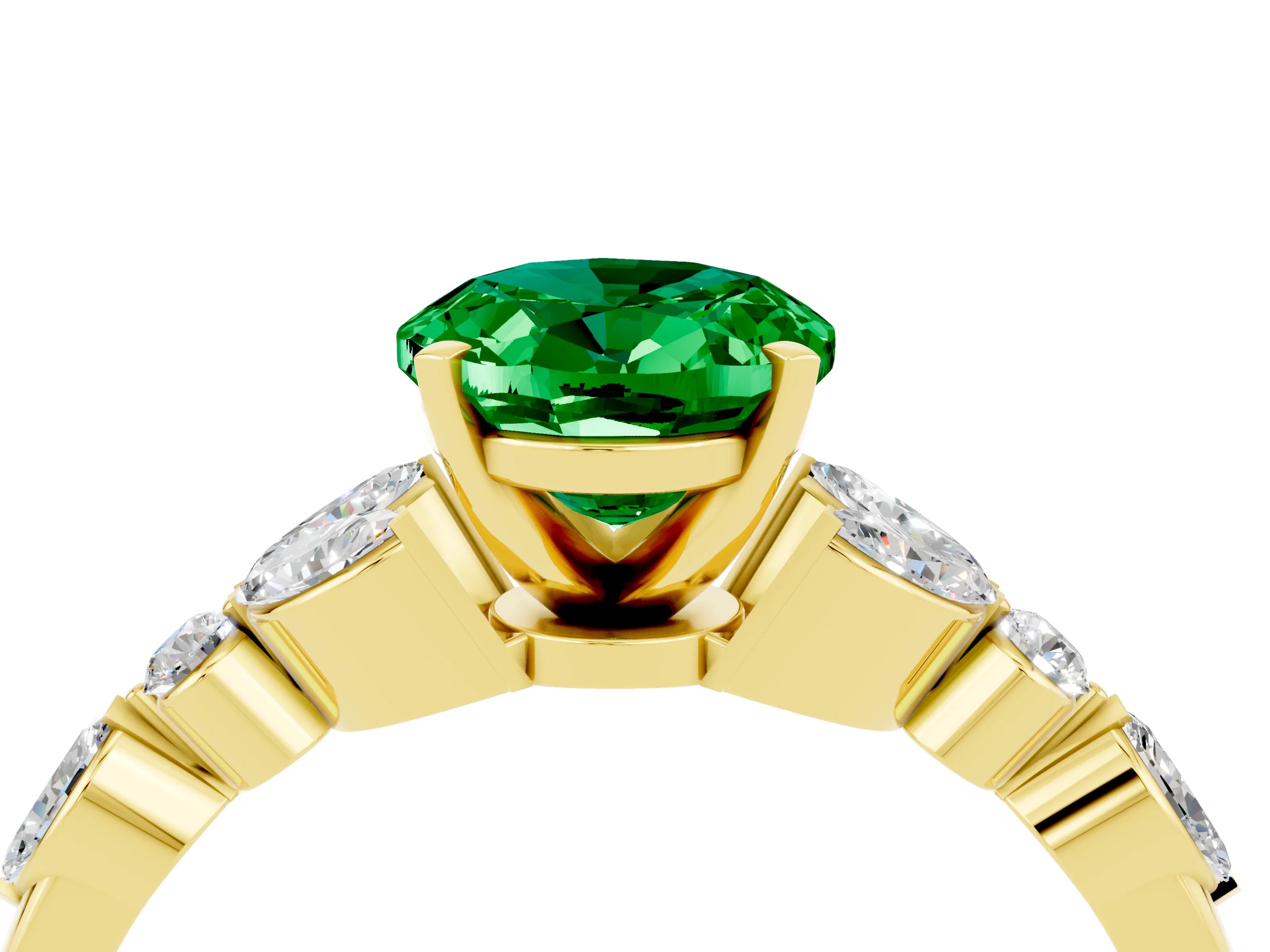 Yellow gold Oval Cut Emerald Solitaire Ring with Side Stones and Four-Prong Setting_16