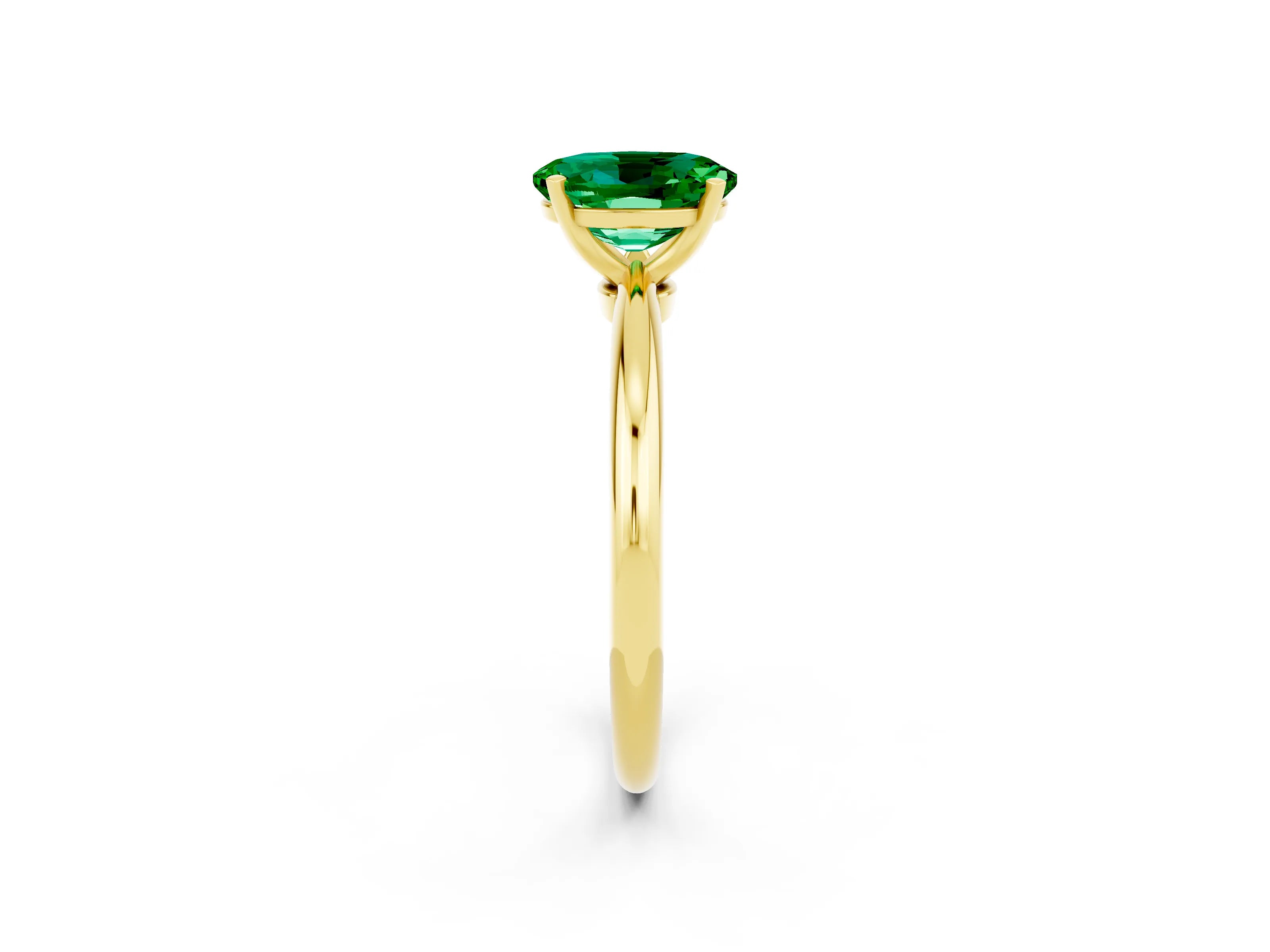 Yellow gold Oval Cut Emerald Solitaire Ring with Six-Prong Setting and Classic Band_2