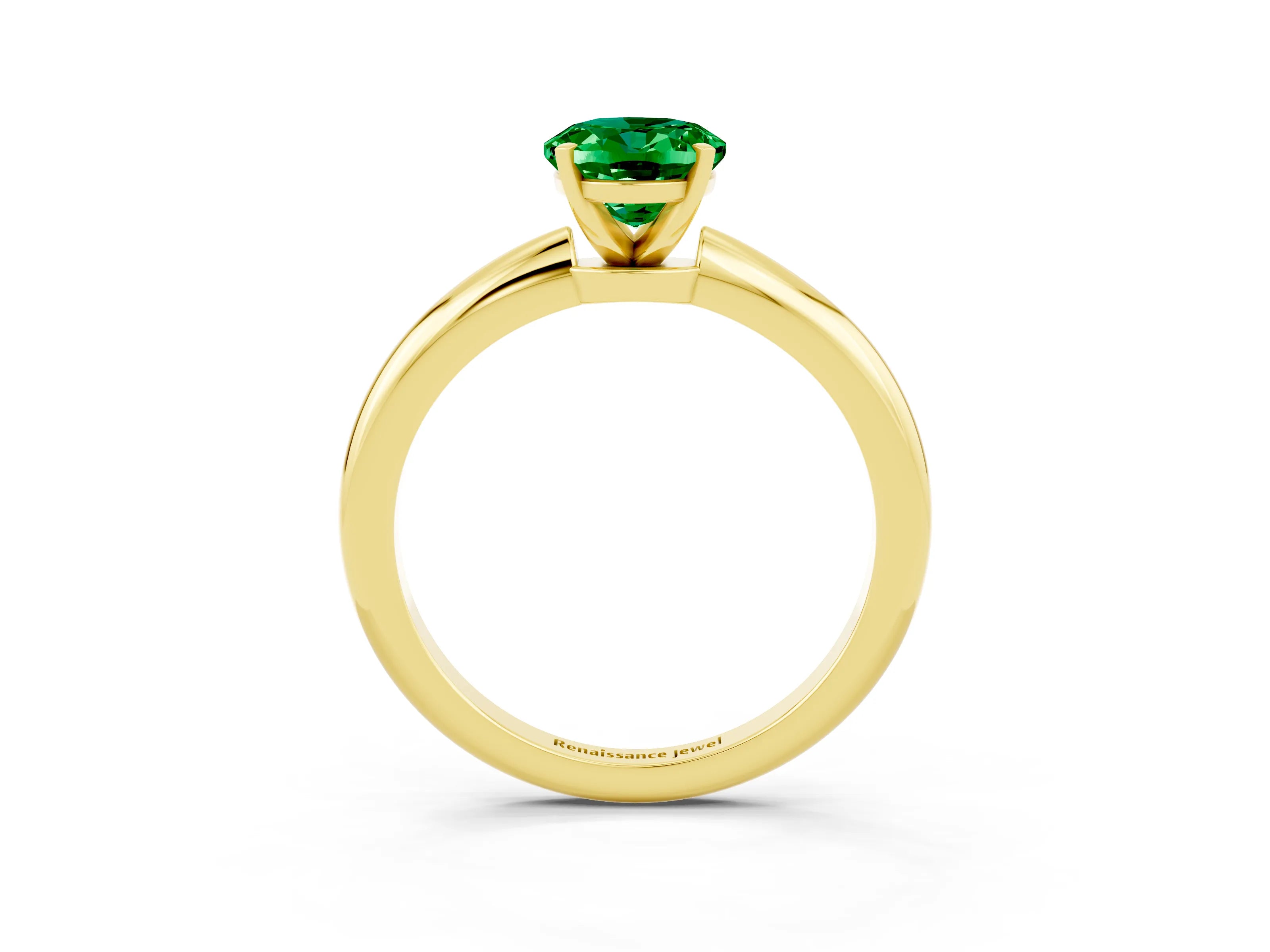 Yellow gold Oval Cut Emerald Solitaire Ring with Six-Prong Setting and Classic Band_3