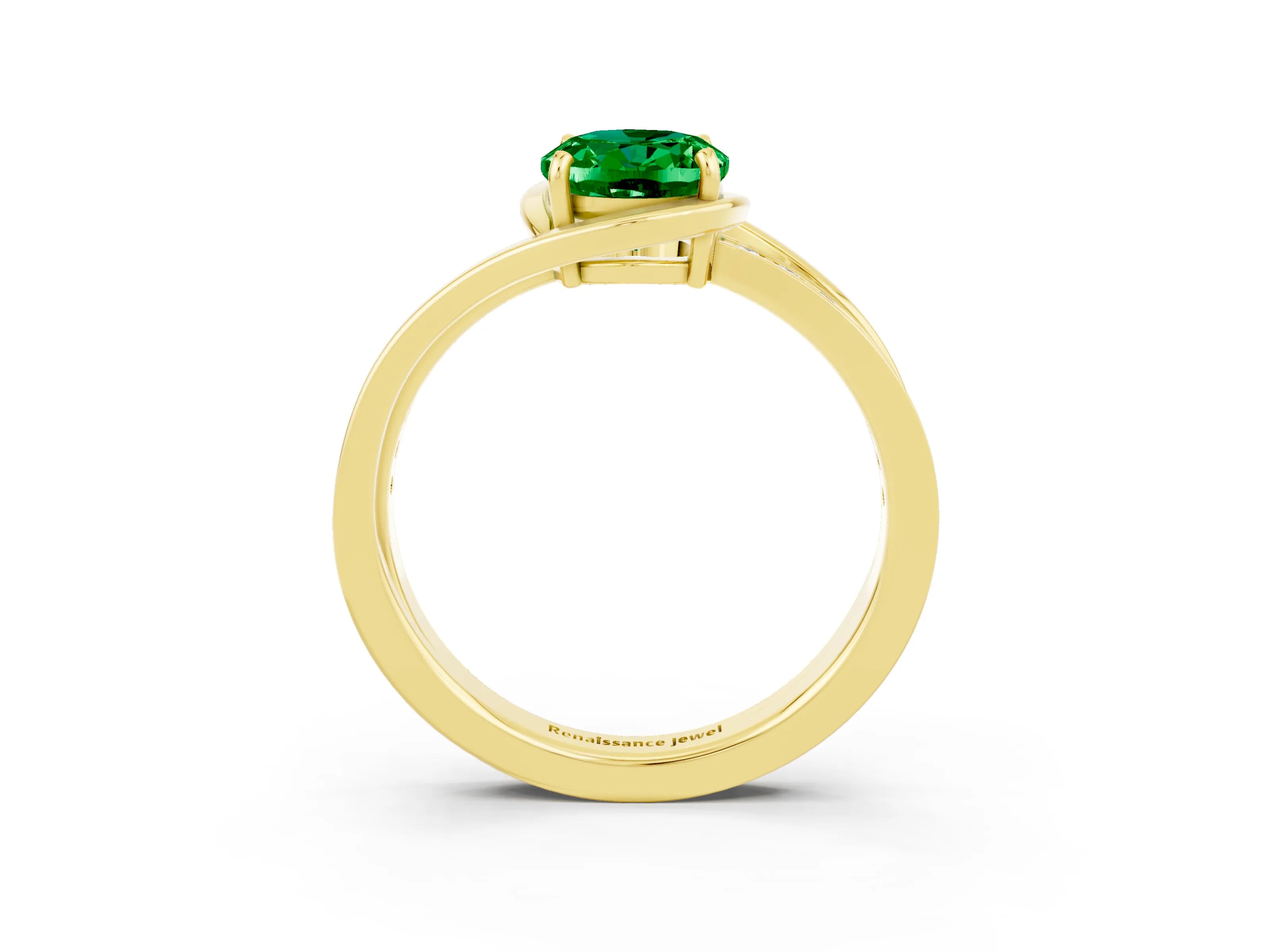 Yellow gold Oval Cut Emerald Solitaire Ring with Split Shank and Prong Setting_3