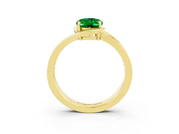 Yellow gold Oval Cut Emerald Solitaire Ring with Split Shank and Prong Setting