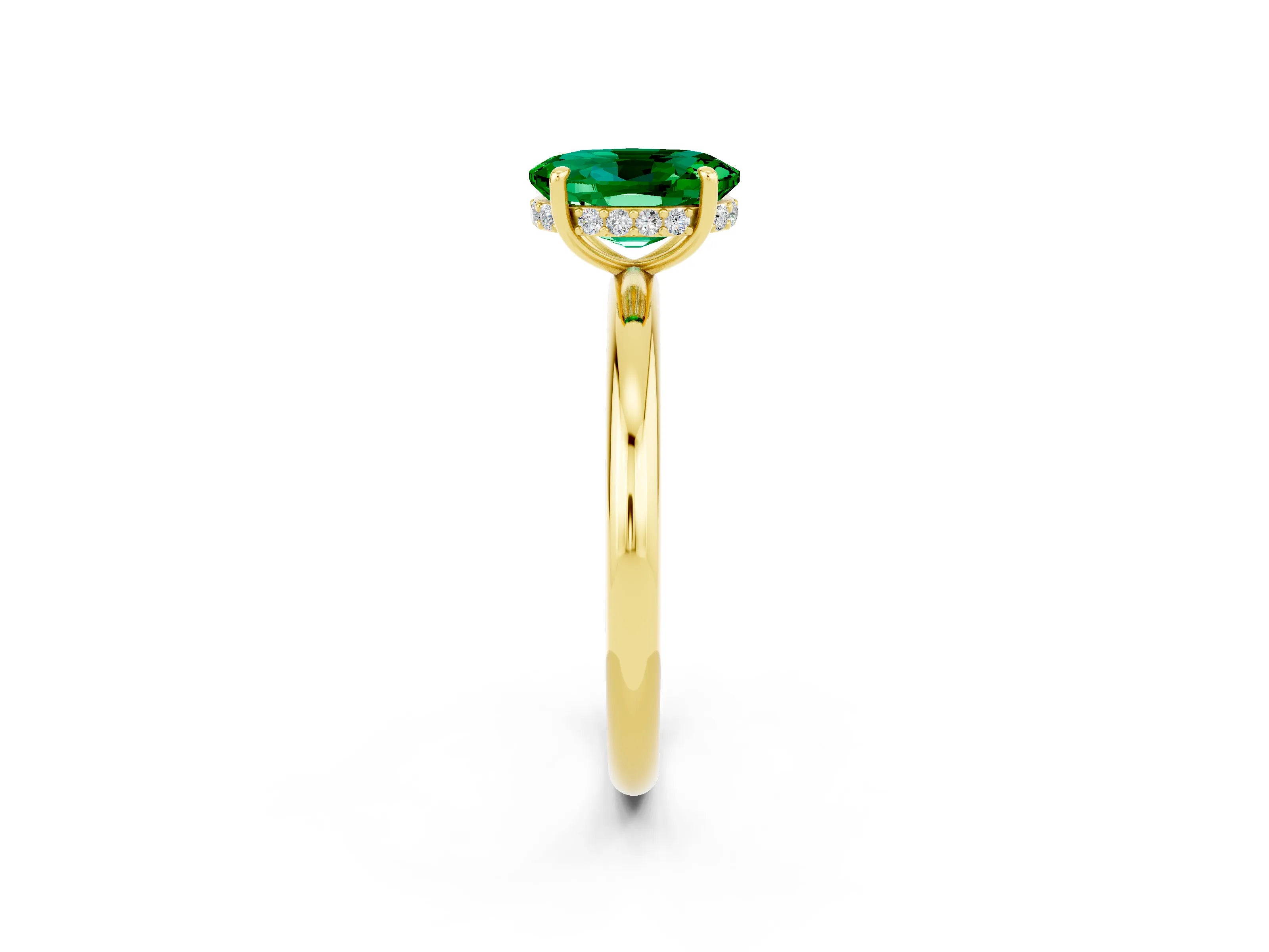 Yellow gold Oval Cut Emerald Solitaire Ring with Thin Band and Four-Prong Setting_14