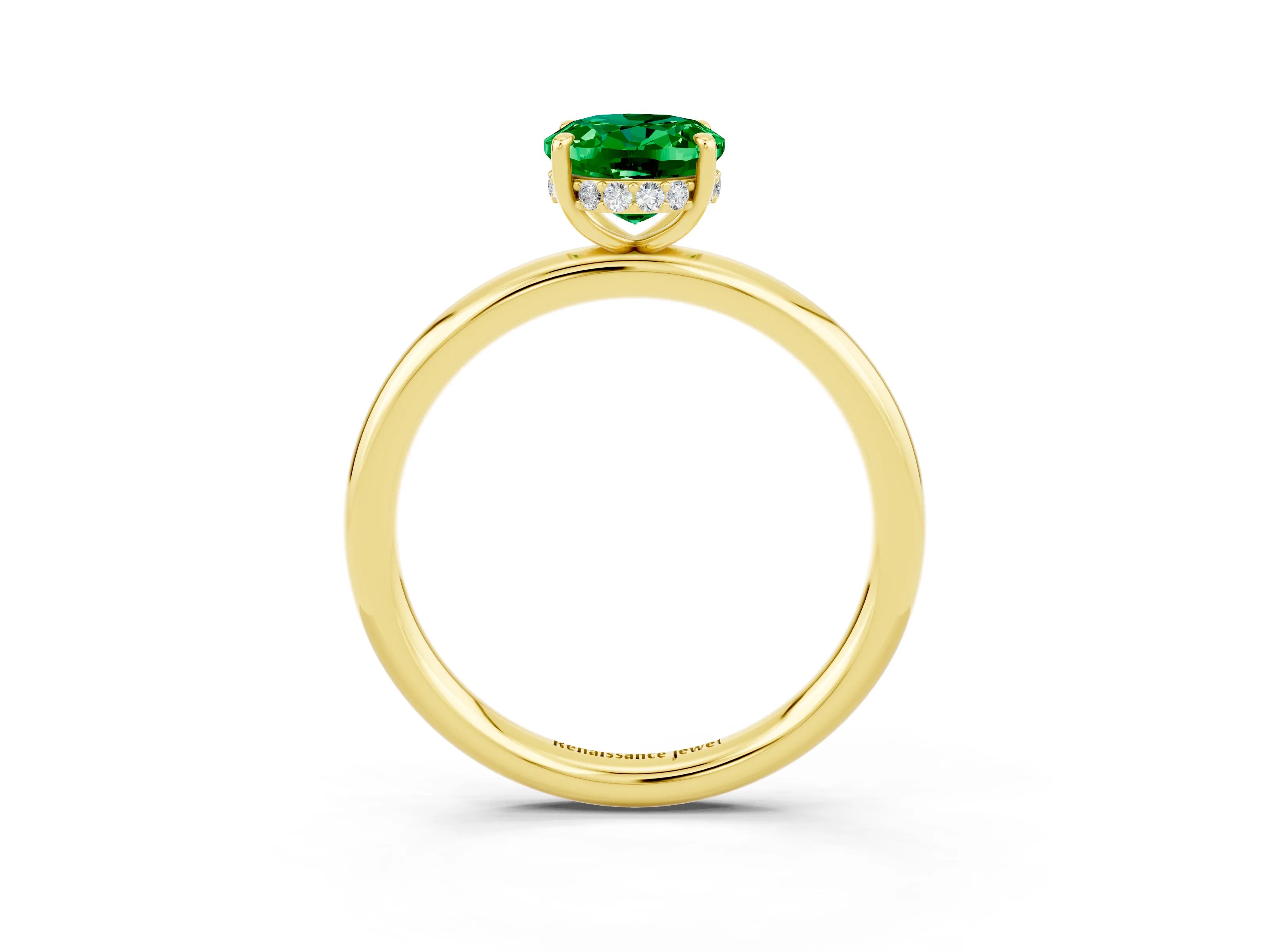 Yellow gold Oval Cut Emerald Solitaire Ring with Thin Band and Four-Prong Setting_15
