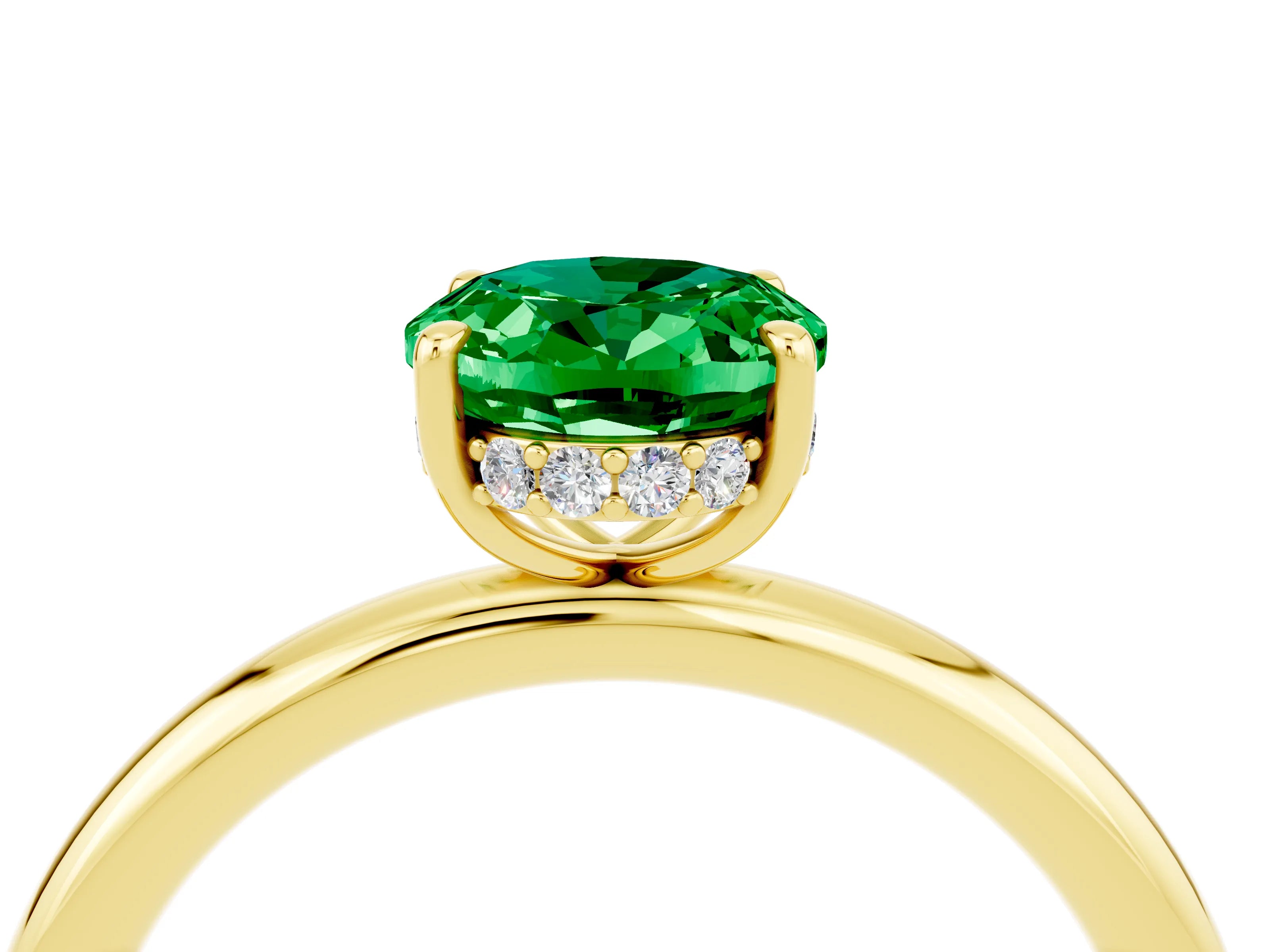 Yellow gold Oval Cut Emerald Solitaire Ring with Thin Band and Four-Prong Setting_16