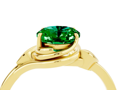 Yellow gold Oval Cut Emerald Solitaire Ring with Twist Band and Four-Prong Setting_28