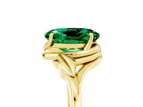 Yellow gold Oval Cut Emerald Solitaire Ring with Twist Band and Four-Prong Setting_29