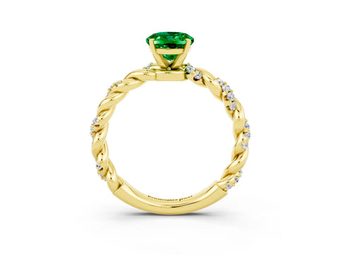 Yellow gold Oval Cut Emerald Solitaire Ring with Twisted Band and Pavé Accents_3