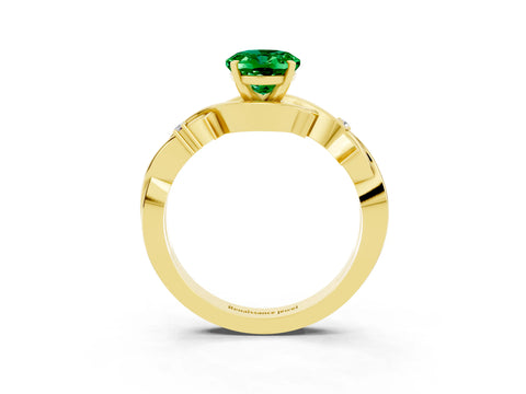 Yellow gold Oval Cut Emerald Solitaire Ring with Twisted Band and Prong Setting_3