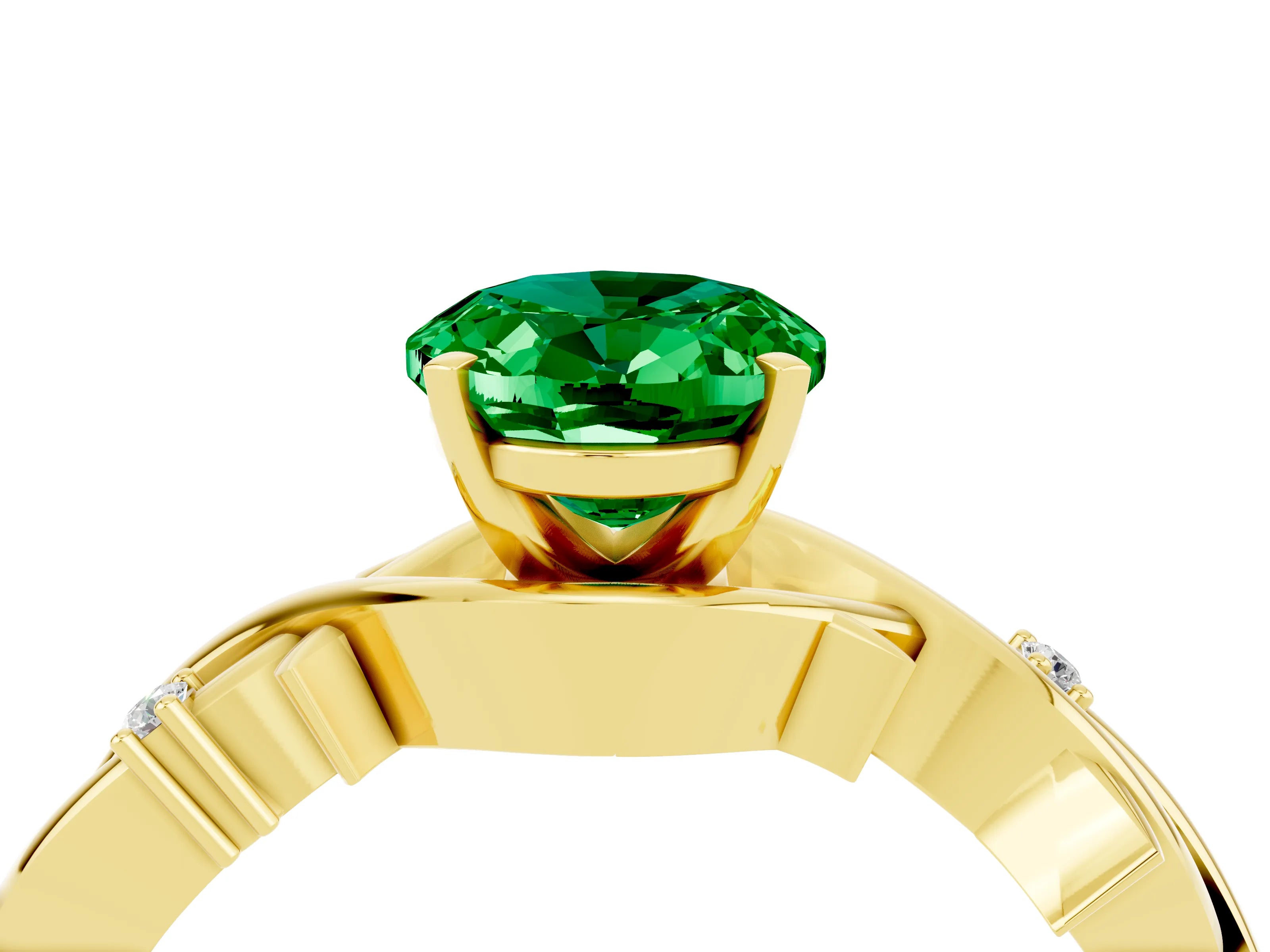 Yellow gold Oval Cut Emerald Solitaire Ring with Twisted Band and Prong Setting_4