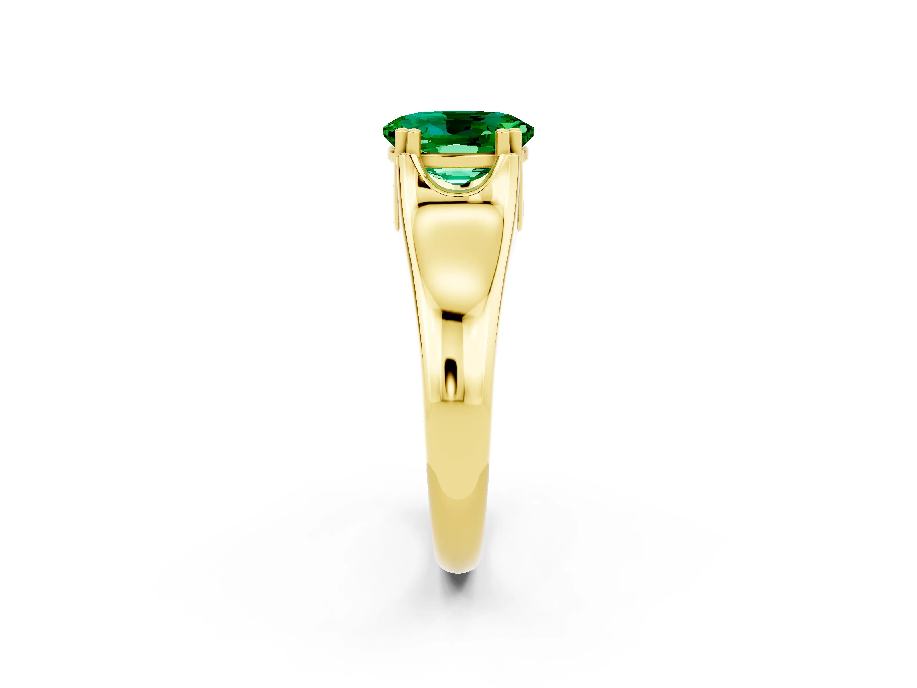 Yellow gold Oval Cut Emerald Solitaire Ring with Wide Band and Prong Setting_2