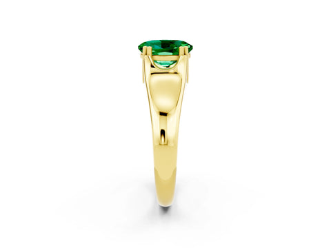 Yellow gold Oval Cut Emerald Solitaire Ring with Wide Band and Prong Setting_2