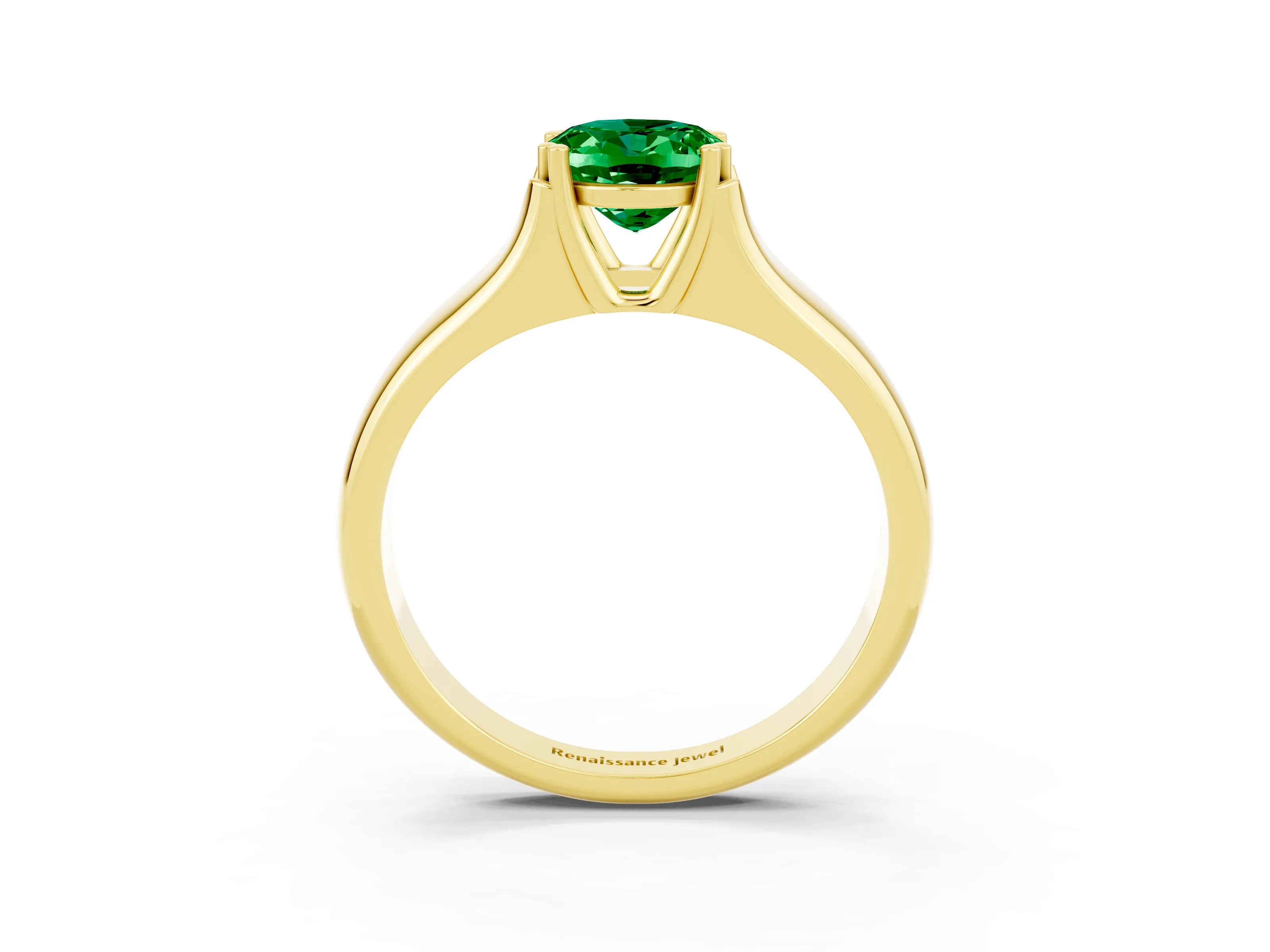 Yellow gold Oval Cut Emerald Solitaire Ring with Wide Band and Prong Setting_3