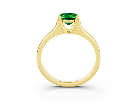 Yellow gold Oval Cut Emerald Solitaire Ring with Wide Band and Prong Setting_3