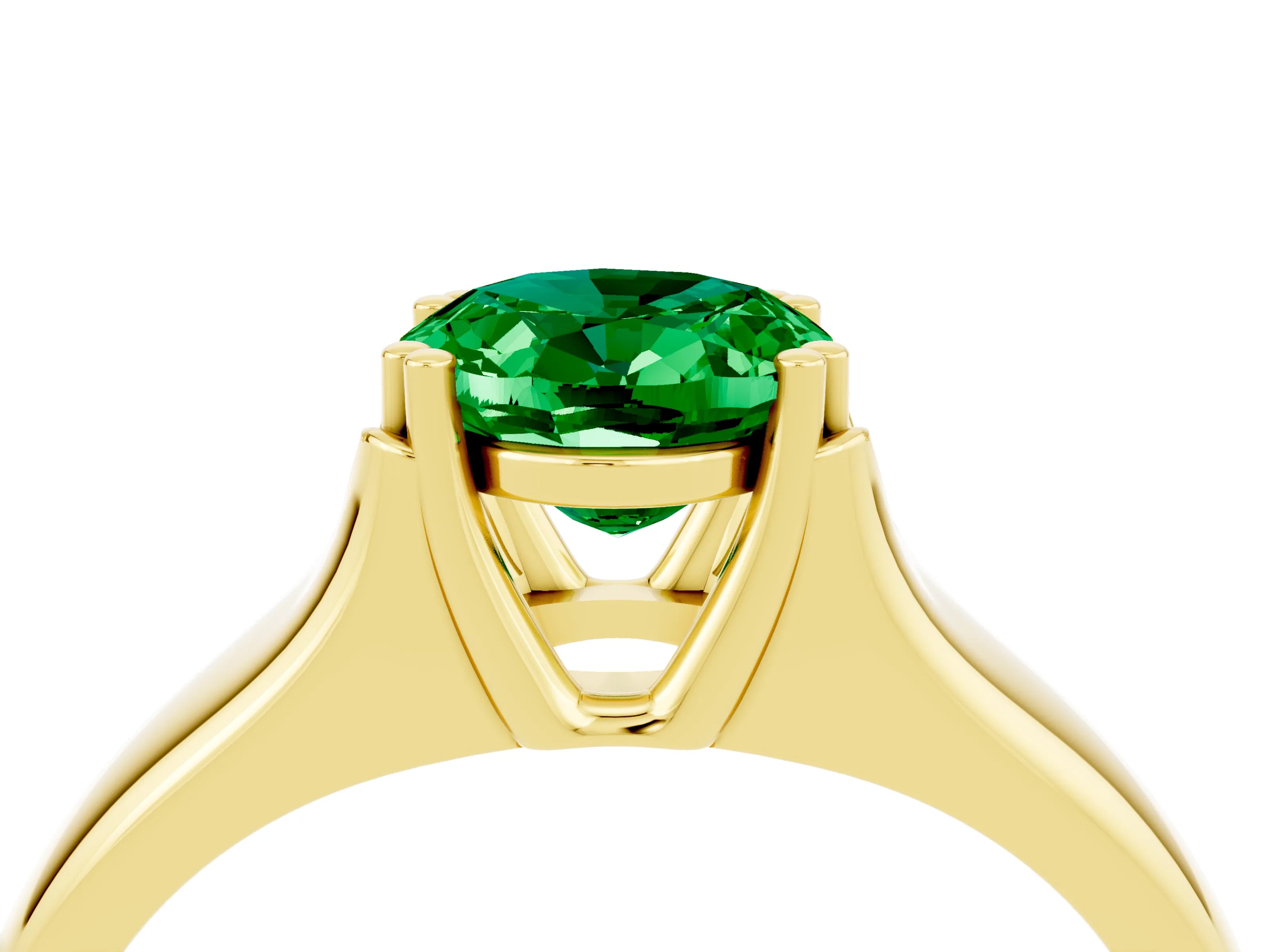 Yellow gold Oval Cut Emerald Solitaire Ring with Wide Band and Prong Setting_4