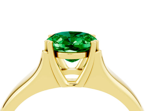 Yellow gold Oval Cut Emerald Solitaire Ring with Wide Band and Prong Setting_4