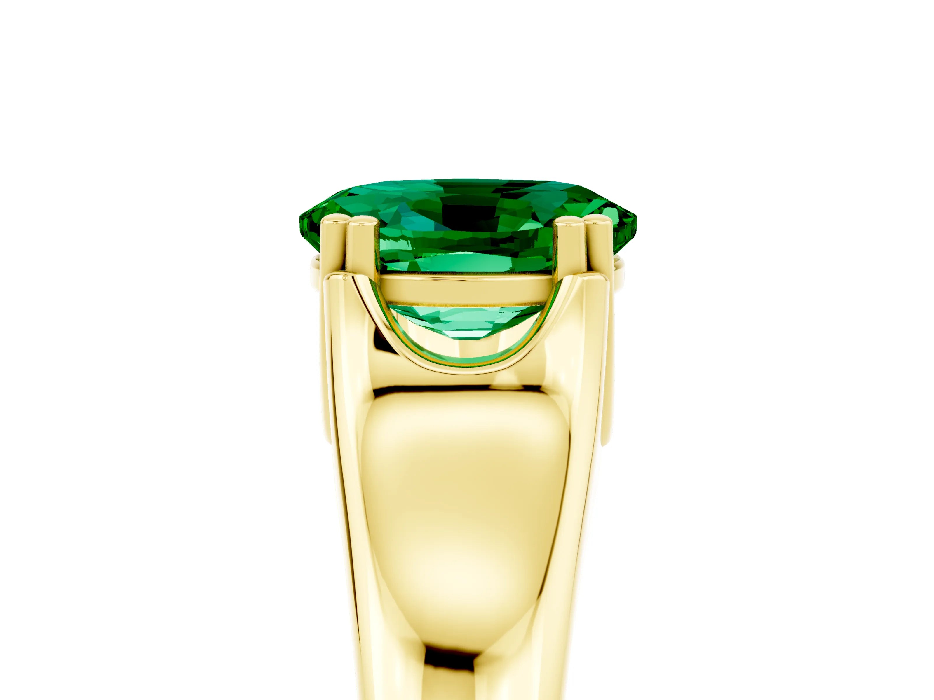 Yellow gold Oval Cut Emerald Solitaire Ring with Wide Band and Prong Setting_5