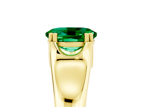 Yellow gold Oval Cut Emerald Solitaire Ring with Wide Band and Prong Setting_5