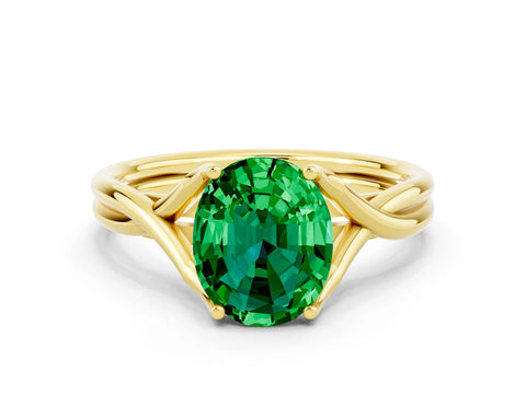 Yellow gold Oval Cut Emerald Solitaire Twist Band Prong Setting Ring_60