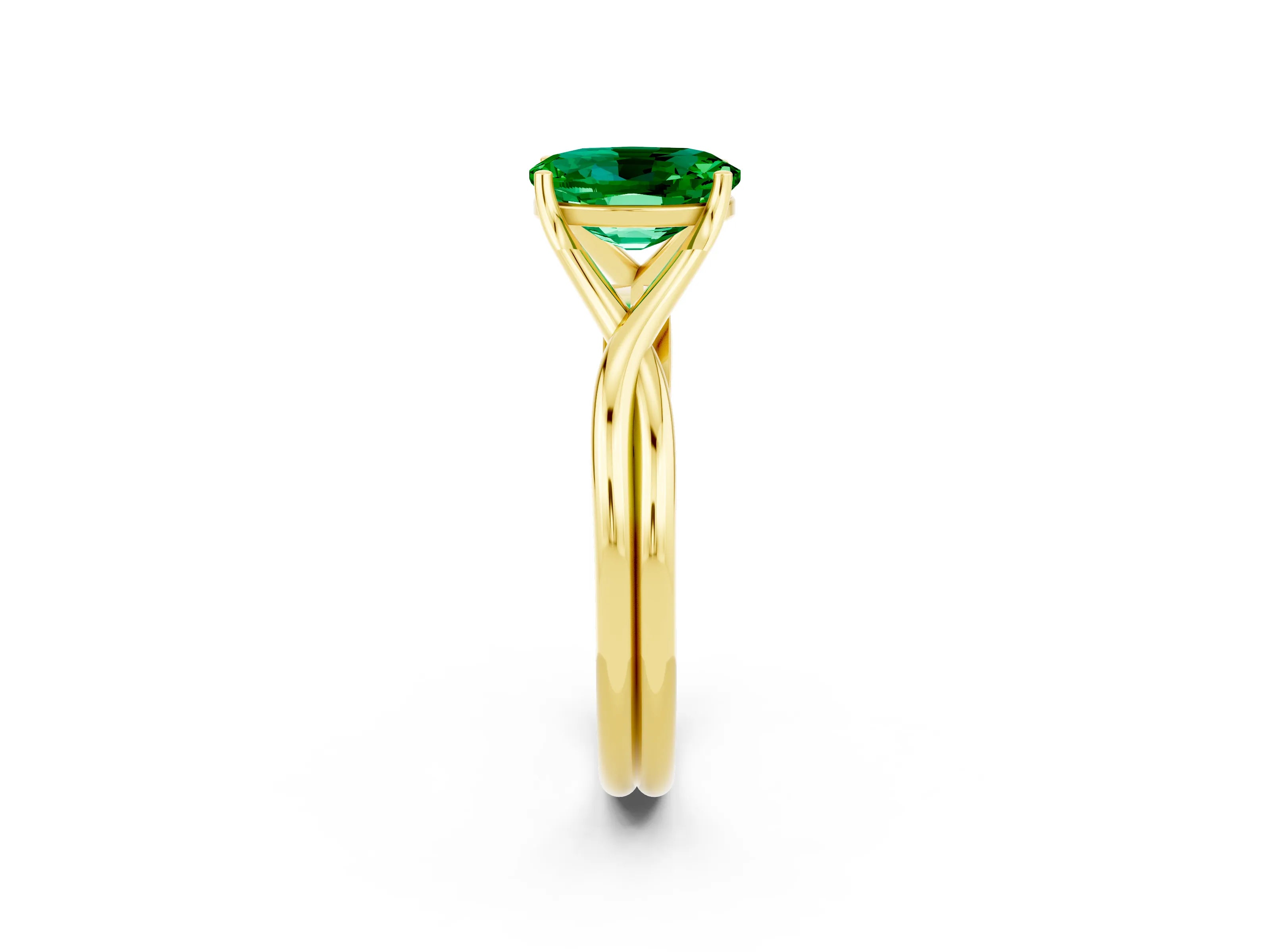 Yellow gold Oval Cut Emerald Solitaire Twist Band Prong Setting Ring_62