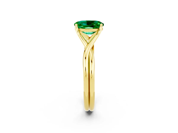 Yellow gold Oval Cut Emerald Solitaire Twist Band Prong Setting Ring