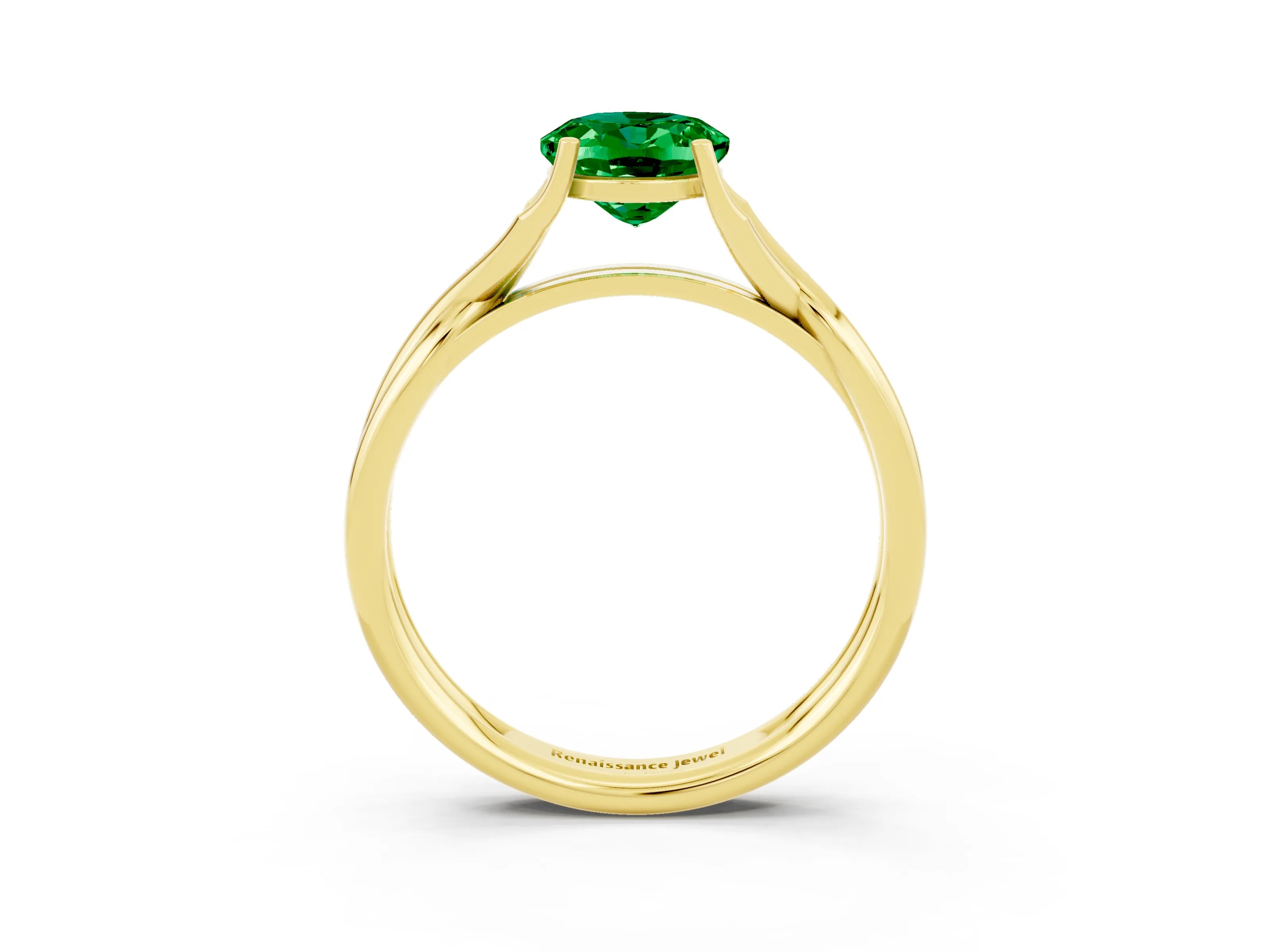 Yellow gold Oval Cut Emerald Solitaire Twist Band Prong Setting Ring_63