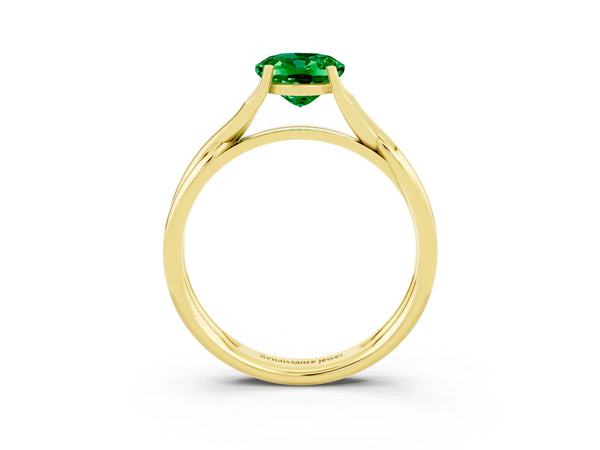 Yellow gold Oval Cut Emerald Solitaire Twist Band Prong Setting Ring