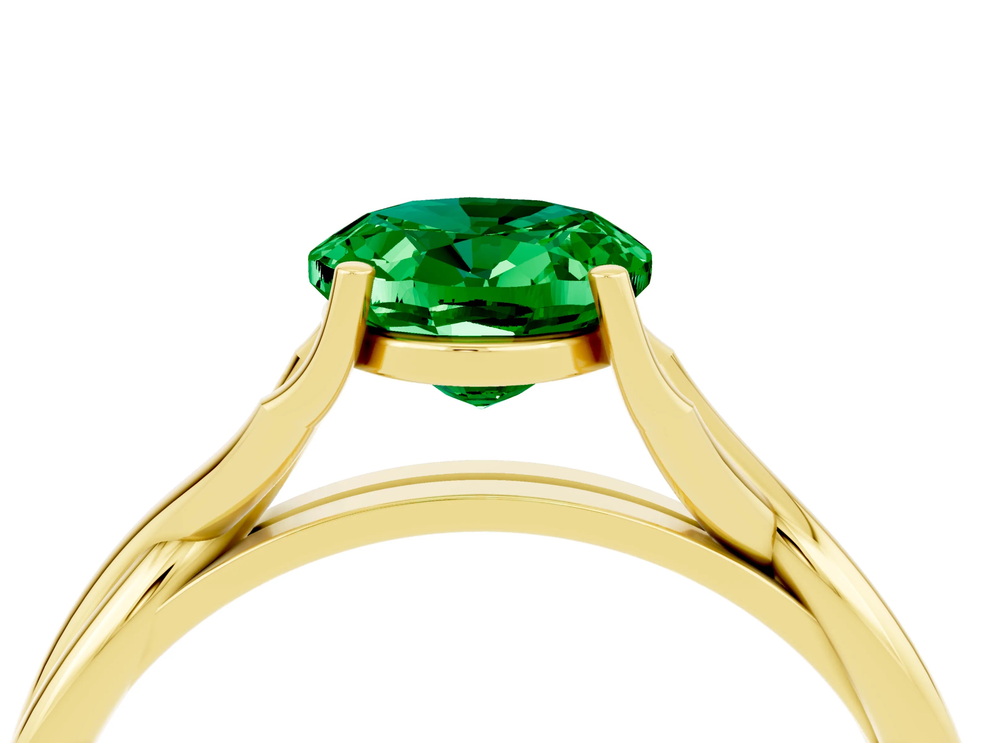 Yellow gold Oval Cut Emerald Solitaire Twist Band Prong Setting Ring_64