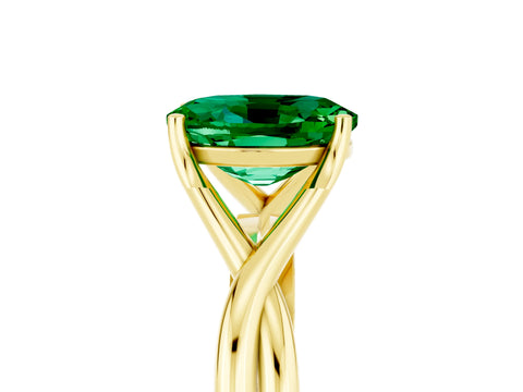 Yellow gold Oval Cut Emerald Solitaire Twist Band Prong Setting Ring_65