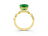 Yellow gold Oval Cut Emerald Solitaire Twisted Band with Round  Accents and Prong Setting_15