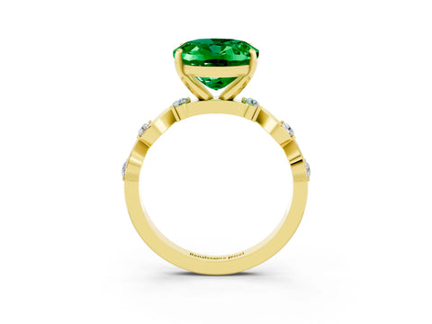 Yellow gold Oval Cut Emerald Solitaire Twisted Band with Round  Accents and Prong Setting_15