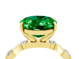 Yellow gold Oval Cut Emerald Solitaire Twisted Band with Round  Accents and Prong Setting_16