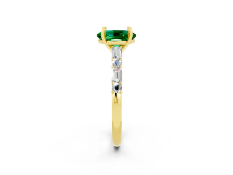 Yellow gold Oval Cut Emerald Solitaire with Side Baguettes and Channel Set Band_2