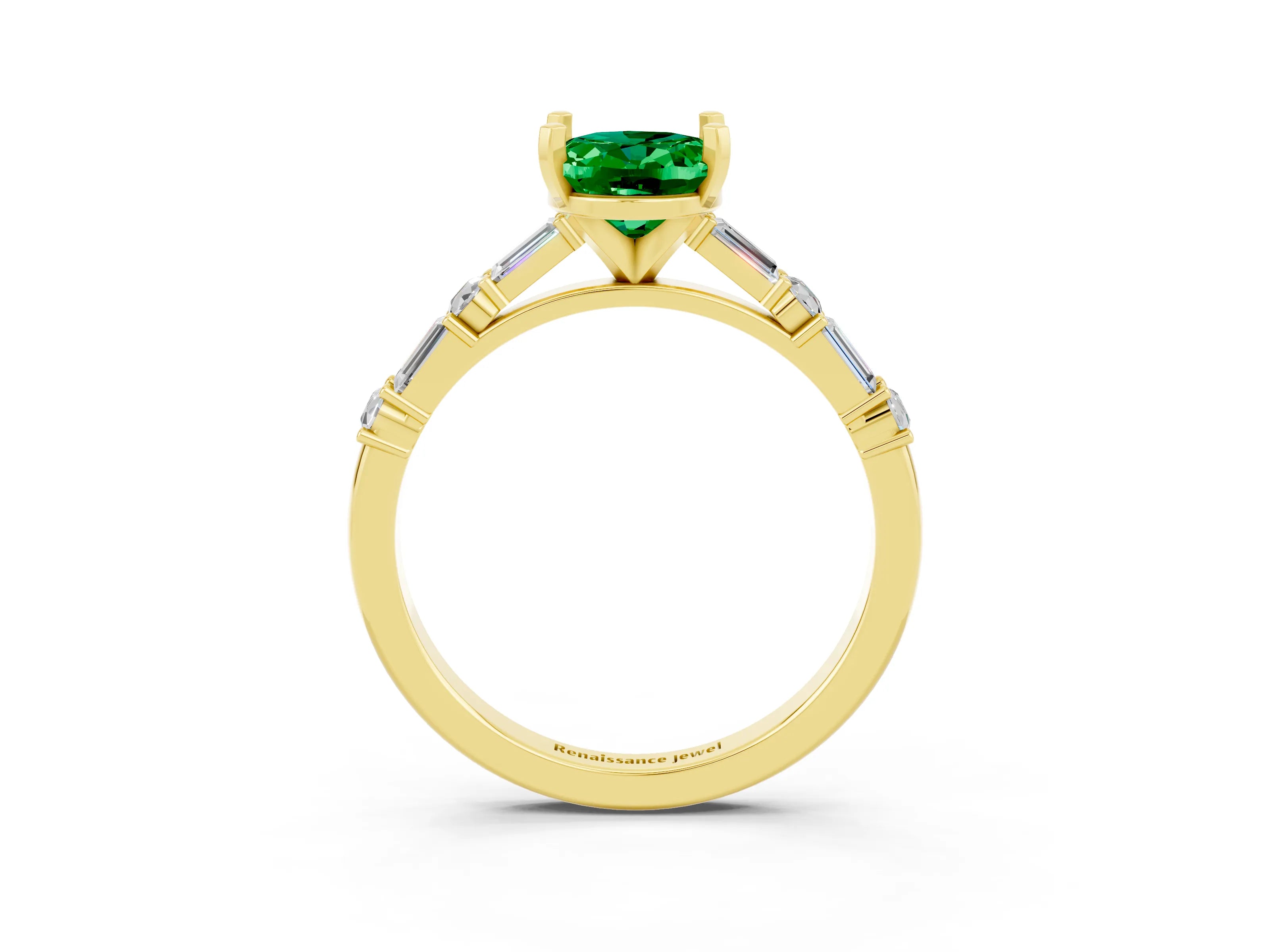 Yellow gold Oval Cut Emerald Solitaire with Side Baguettes and Channel Set Band_3