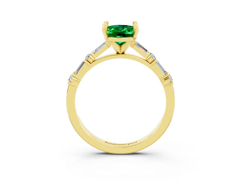 Yellow gold Oval Cut Emerald Solitaire with Side Baguettes and Channel Set Band_3