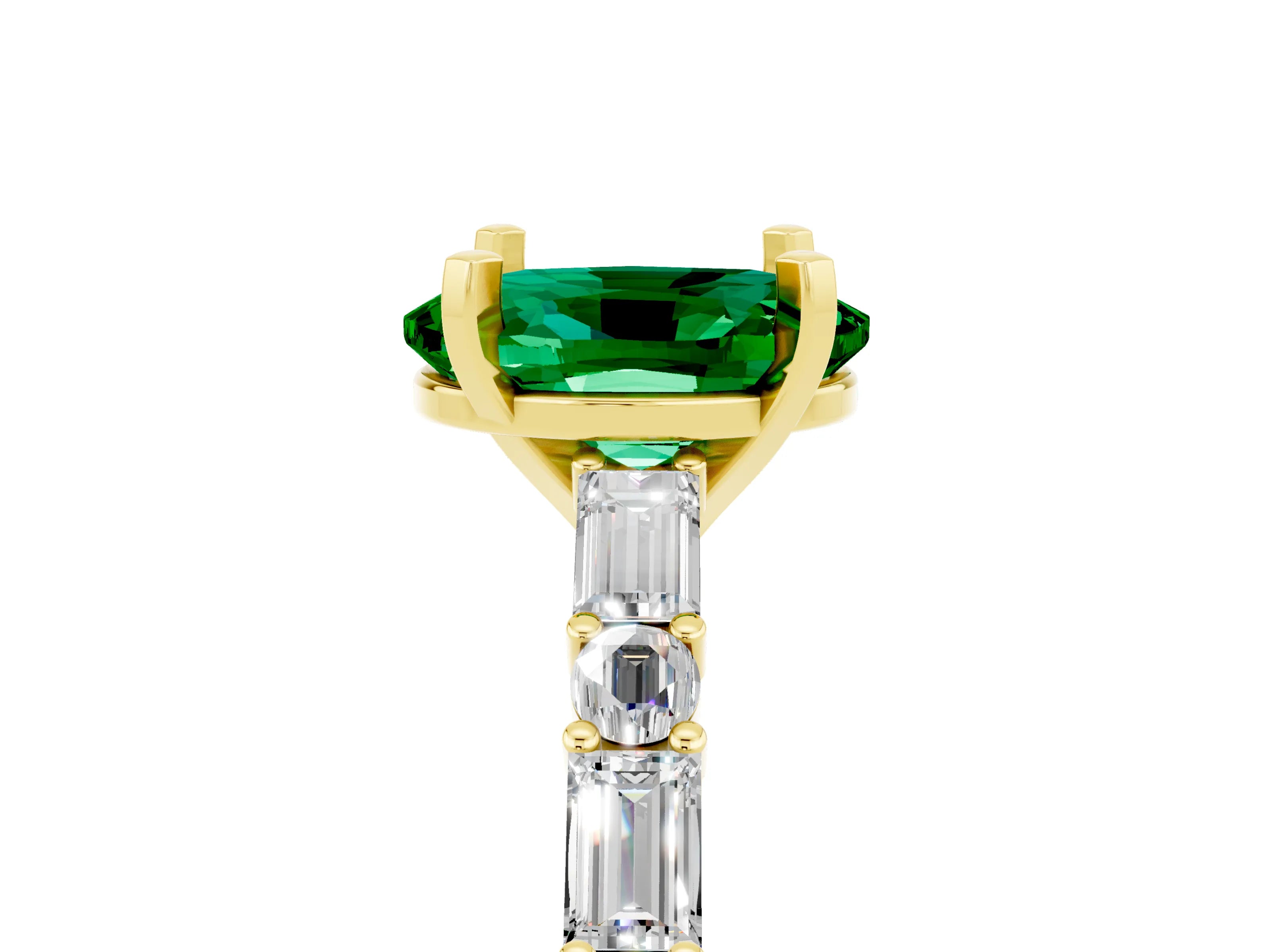 Yellow gold Oval Cut Emerald Solitaire with Side Baguettes and Channel Set Band_5