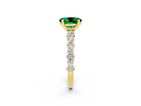 Yellow gold Oval Cut Emerald Solitaire with Side Stones, Pave Band, Four-Prong Setting_14