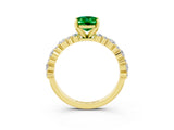 Yellow gold Oval Cut Emerald Solitaire with Side Stones, Pave Band, Four-Prong Setting_39