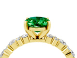 Yellow gold Oval Cut Emerald Solitaire with Side Stones, Pave Band, Four-Prong Setting_40