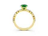 Yellow gold Oval Cut Emerald Solitaire with Side Stones on a Pavé Band and Four-Prong Setting_3
