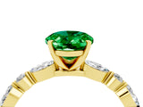 Yellow gold Oval Cut Emerald Solitaire with Side Stones on a Pavé Band and Four-Prong Setting_4