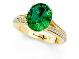Yellow gold Oval Cut Emerald Split Shank Engagement Ring with Pavé Band_1